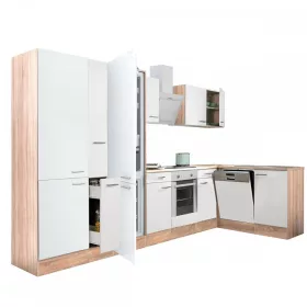   Yorki 370 Eckküchenzeile mit unterem Backofen, Sub-Kühlschrank mit Kühlschrank