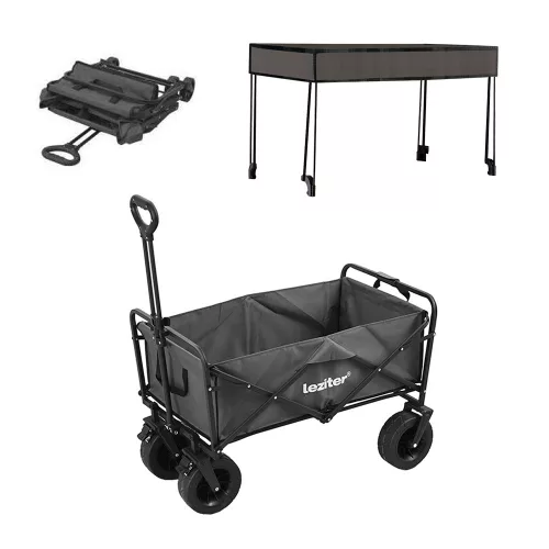 Zusammenklappbarer Premium-Gartenstrandwagen mit Dach grau