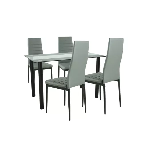 Mezza 4+1 Esstisch-Set grau-schwarz