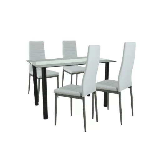 Mezza 4+1 Esstisch-Set weiß-grau