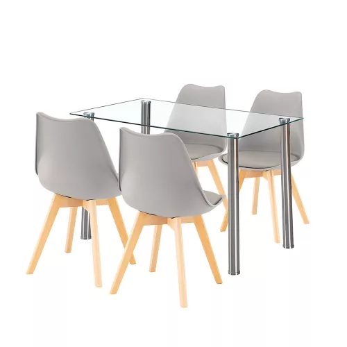 Velon 4+1 Esstisch-Set weiß-grau
