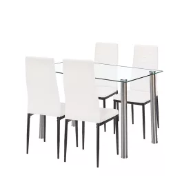 Mateo 4+1 Esstisch-Set weiß-schwarz