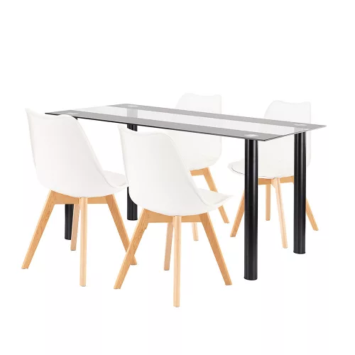 Zelma 4+1 Esstisch-Set schwarz-weiß