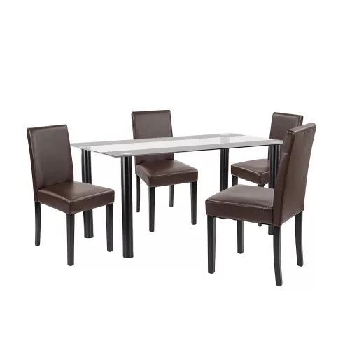 Cadiz 4+1 Esstisch-Set schwarz-braun