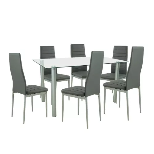 Verna 6+1 Esstisch-Set grau-grau