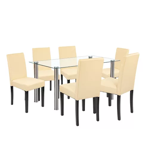Cadiz 6+1 Esstisch-Set weiß-beige