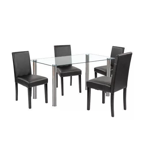 Cadiz 4+1 Esstisch-Set weiß-schwarz