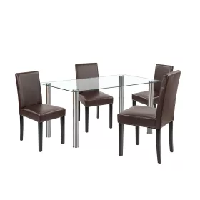 Cadiz 4+1 Esstisch-Set weiß-braun