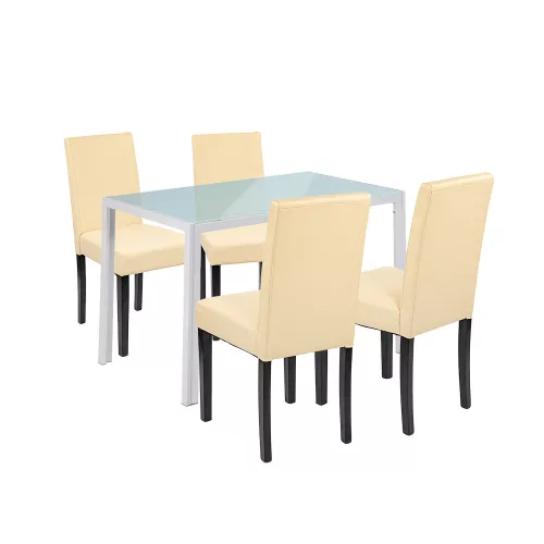 Mira 4+1 Esstisch-Set weiß-beige