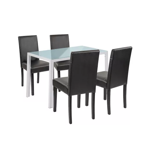Mira 4+1 Esstisch-Set weiß-schwarz