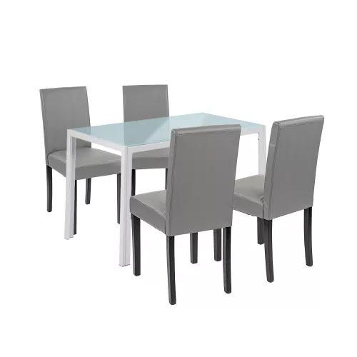 Mira 4+1 Esstisch-Set weiß-grau