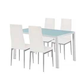 Mabel 4+1 Esstisch-Set weiß-grau