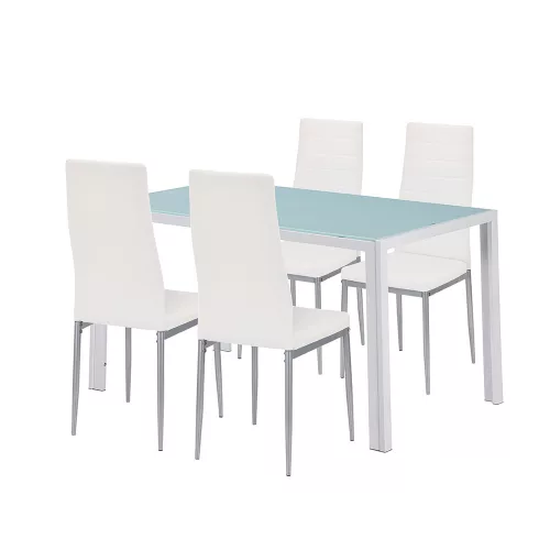 Mabel 4+1 Esstisch-Set weiß-grau