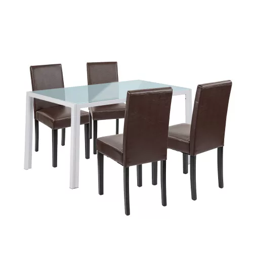 Mira 4+1 Esstisch-Set weiß-braun