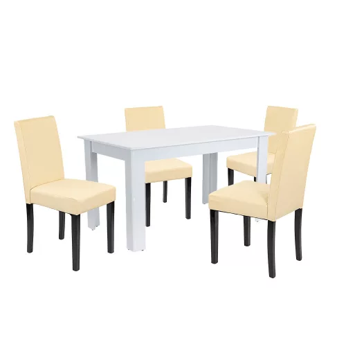Leon 4+1 Esstisch-Set weiß-beige