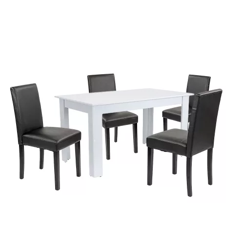 Leon 4+1 Esstisch-Set weiß-schwarz