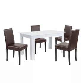 Leon 4+1 Esstisch-Set weiß-braun