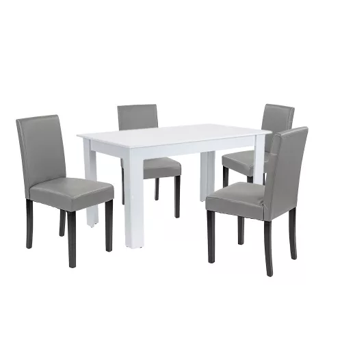 Leon 4+1 Esstisch-Set weiß-grau