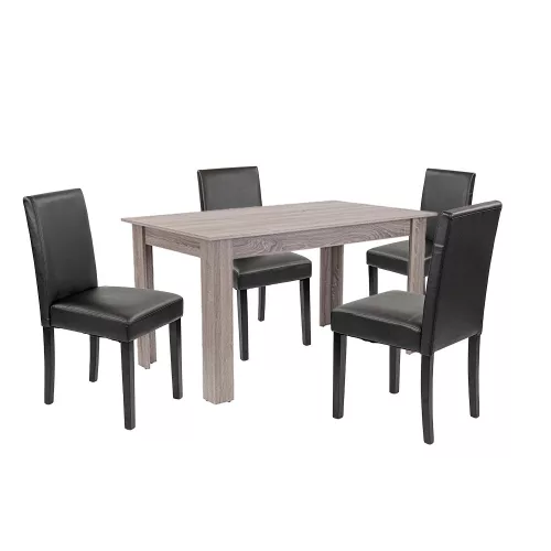 Leon 4+1 esstisch set york eiche-schwarz