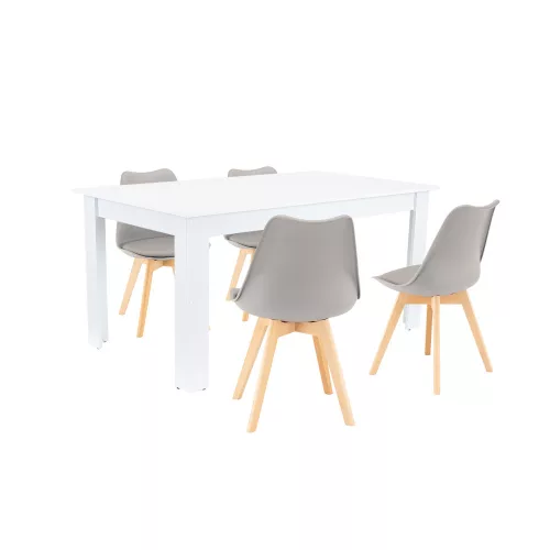 Lola 4+1 Esstisch-Set grau-weiß