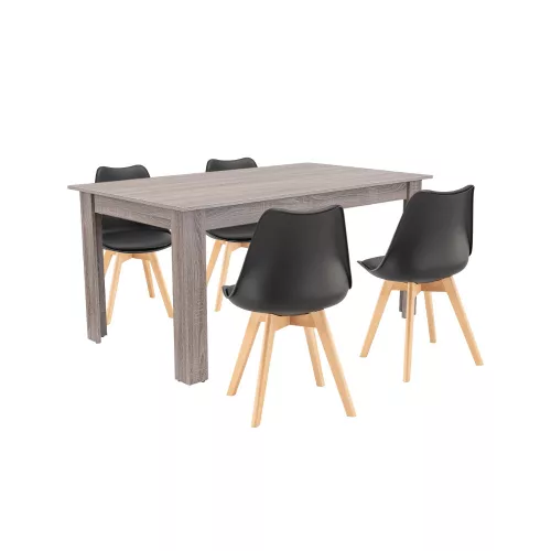 Lola 4+1 Esstisch-Set schwarz-york Eiche