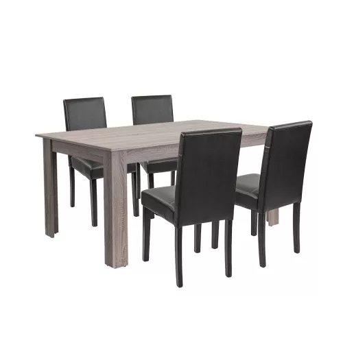 Leon 4+1 esstisch set york eiche-schwarz