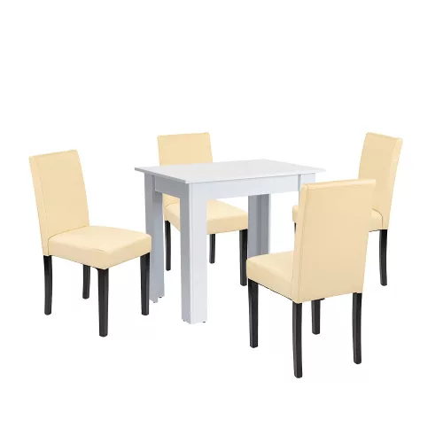 Leon 4+1 Esstisch-Set weiß-beige