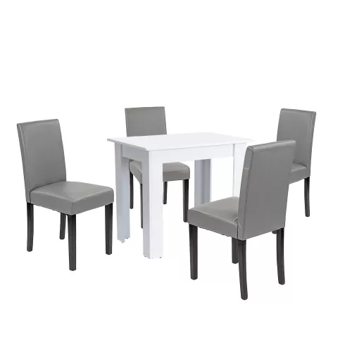 Leon 4+1 Esstisch-Set weiß-grau