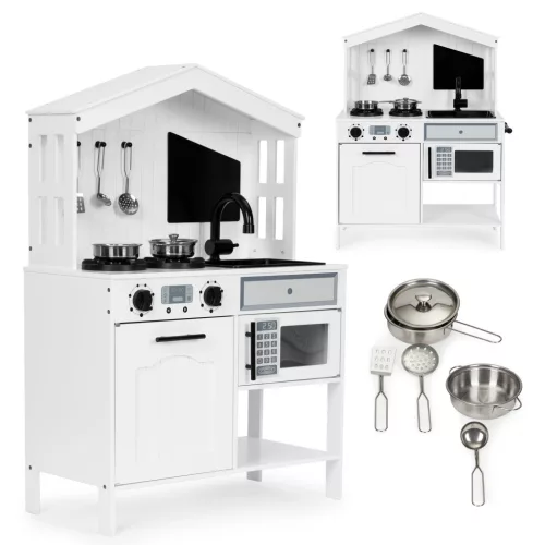 Kinderküche aus Holz, Backofen, Mikrowellenherd, Zubehör