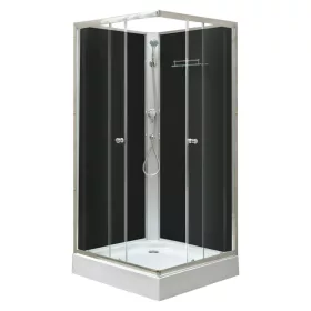   Polo Black II 80x80 cm quadratische schwarze Rückwand-Duschkabine mit Duschwanne