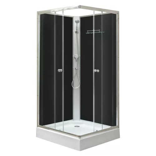Polo Black II 80x80 cm quadratische schwarze Rückwand-Duschkabine mit Duschwanne