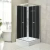 Polo Black II 80x80 cm quadratische schwarze Rückwand-Duschkabine mit Duschwanne