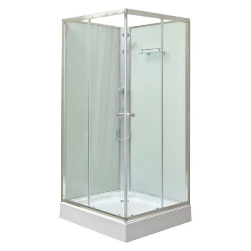 Polo White II 80x80 cm quadratische weiße Rückwand-Duschkabine mit Duschwanne