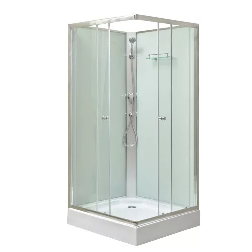 Polo White II 90x90 cm quadratische weiße Rückwand-Duschkabine mit Duschwanne