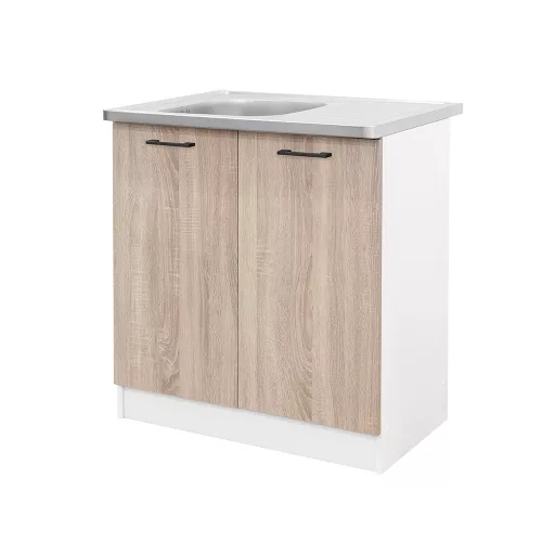 Praktik 80 Unterschrank mit 2 Türen für Spüle, Eiche weiß-sonach