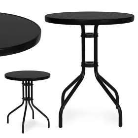   Runder Gartentisch mit Metallgestell 60 cm gehärtetes Glas, schwarz