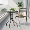 Runder Gartentisch mit Metallgestell 60 cm gehärtetes Glas, schwarz