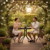 Runder Gartentisch mit Metallgestell 60 cm gehärtetes Glas, schwarz