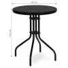 Runder Gartentisch mit Metallgestell 60 cm gehärtetes Glas, schwarz