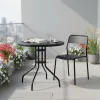 Runder Gartentisch mit Metallgestell 80 cm gehärtetes Glas, schwarz