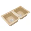 Tia quadratisches Waschbecken mit zwei Becken aus Granit mit Siphon beige