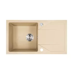   Gori quadratisches Einzelwaschbecken + Abtropffläche aus Granit mit Siphon beige