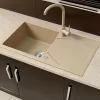 Gori quadratisches Einzelwaschbecken + Abtropffläche aus Granit mit Siphon beige