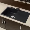 Gori Granit quadratisches Einzelbecken + Abtropffläche mit Siphon schwarz