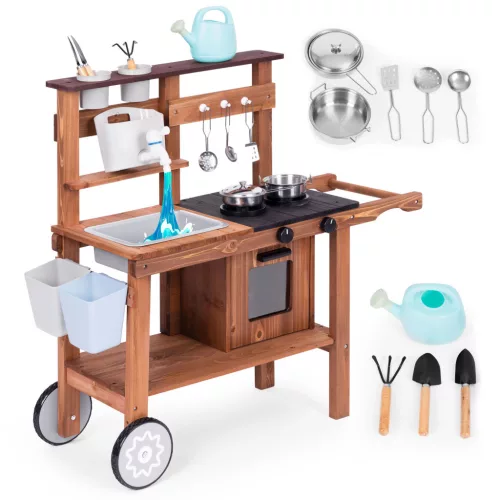 Outdoor-Kinderküche aus Holz mit Zubehör