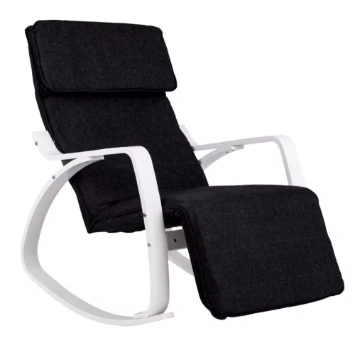 Schwarzer weißer Schaukelstuhl mit verstellbarer Fußstütze