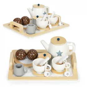Teeservice aus Holz mit Teekanne und Tassen 17 Stück