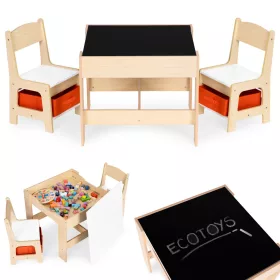 Kindermöbel Set Tisch 2 Stühle mit Kreidetafel