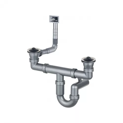 Deante-Siphon für stahlausgekleidete 2-Kammer-Spülbecken